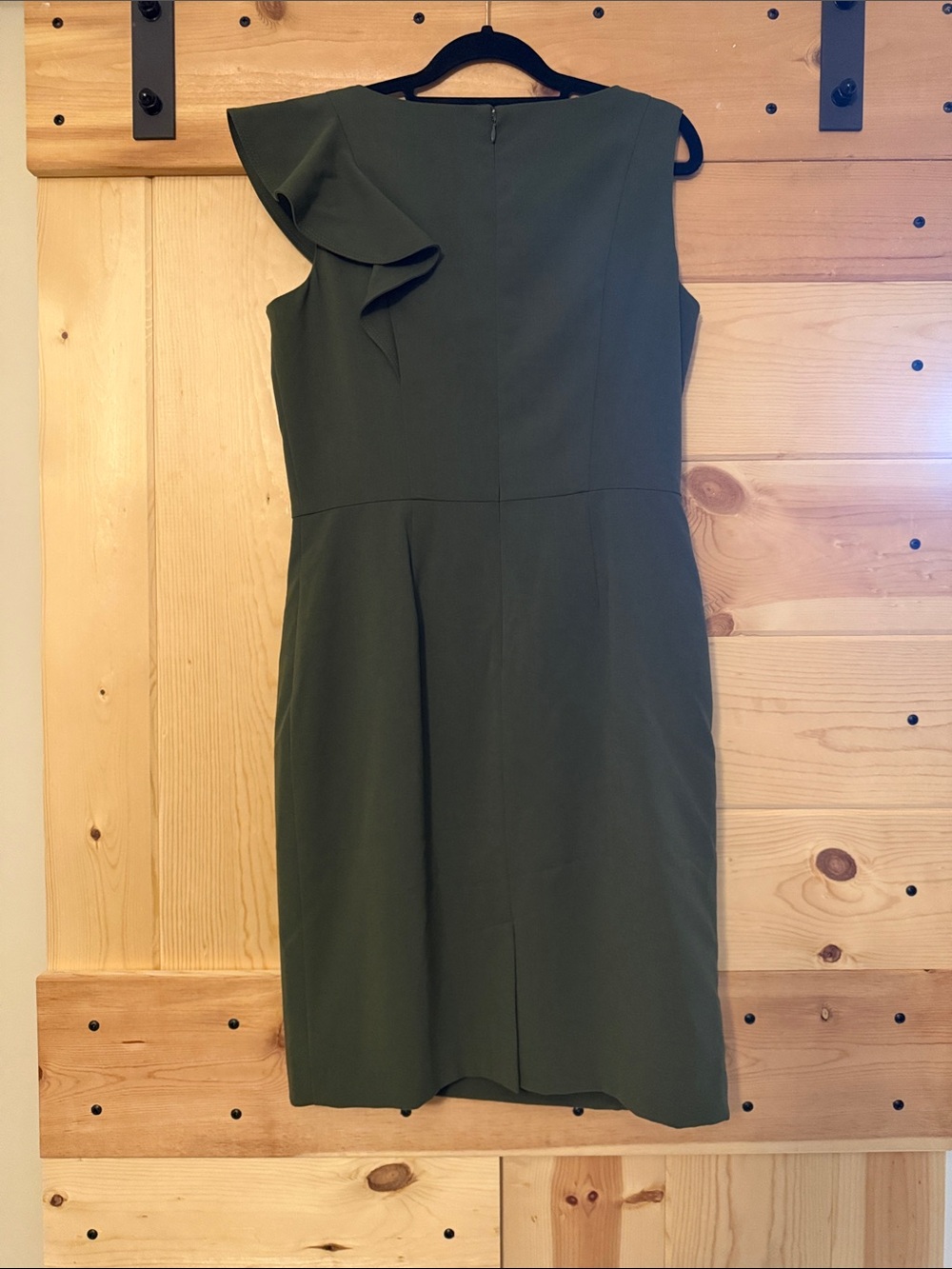 Calvin Klein Olive Ruffle Midi Sheath Dress - Picture 3 of 5